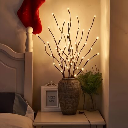 1pc 20 LED Branch Lights – Indoor Decoration Lighting – Fairy Lights With Branch Design (No Batteries, Please Bring Your Own 2 AA Batteries) For Party Eid Al-Adha Mubarak Dormitory Decor, Halloween Decor, Christmas Decor, Holiday Gifts