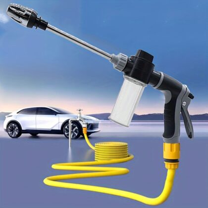 1PC High Pressure Car Wash Water Gun, Multi-Function Garden Hose Nozzle, Adjustable Thickened Rod Sprayer with Plated Copper Tip, Universal 3/4″ and 1/2″ Quick Connect Adapter for Cleaning Tools